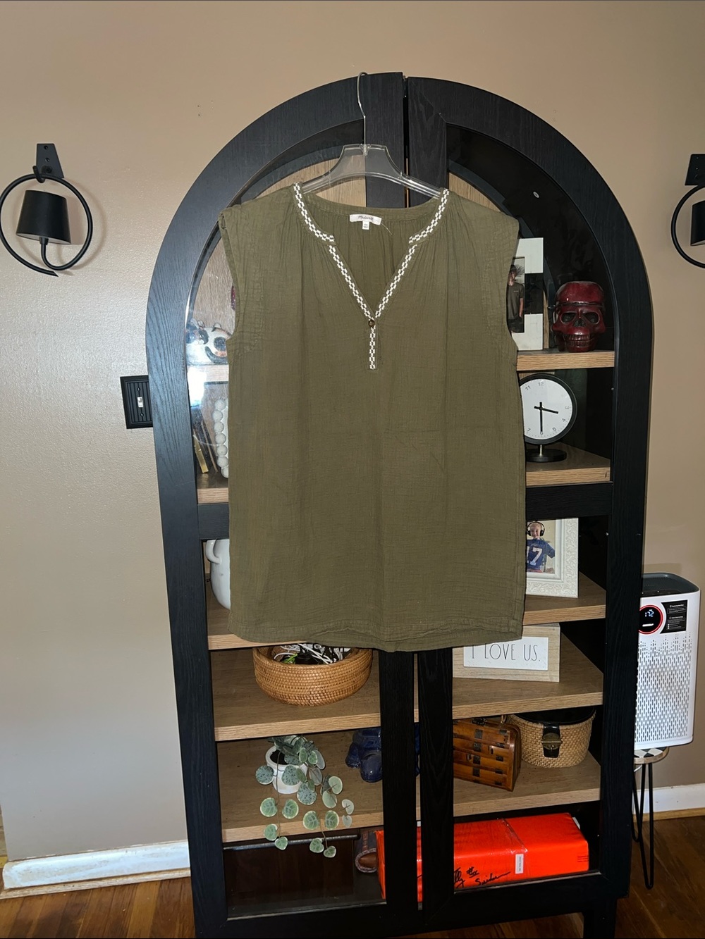 Madewell Olive Green Sleeveless V-Neck Tunic with Contrast Trim XXS